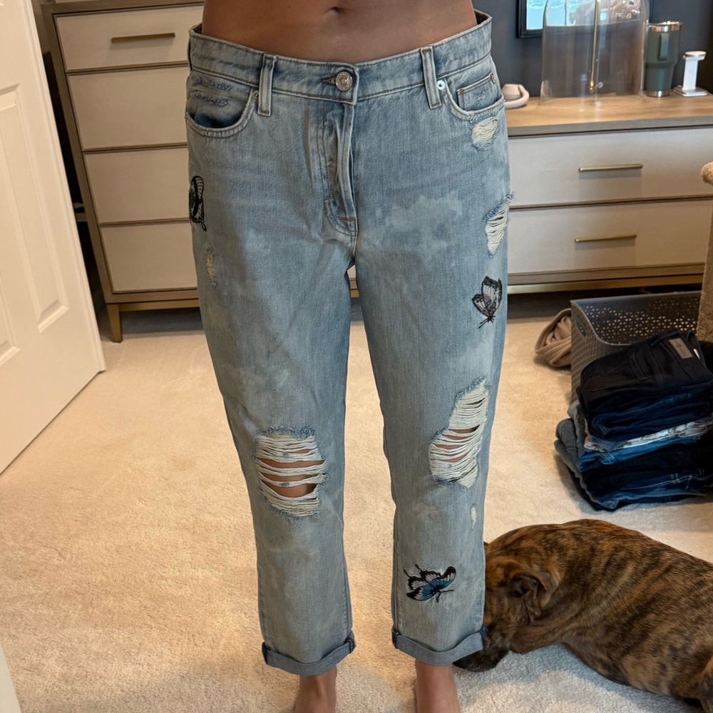 Hudson Women's Light Blue Distressed Jeans with Butterfly Detail